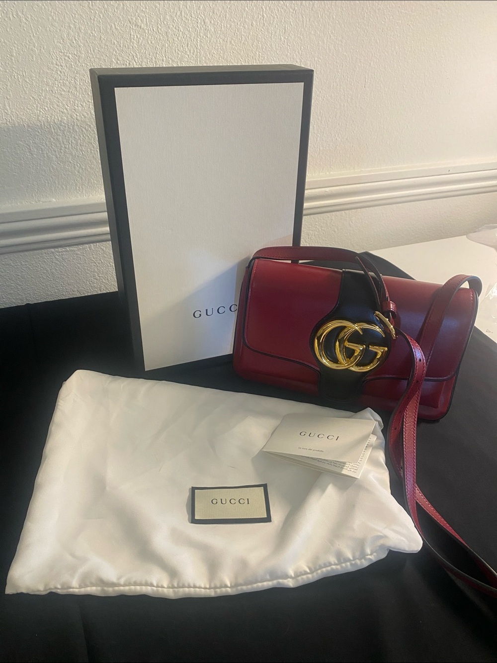 Gucci Red and Black Leather Crossbody with Gold GG Hardware